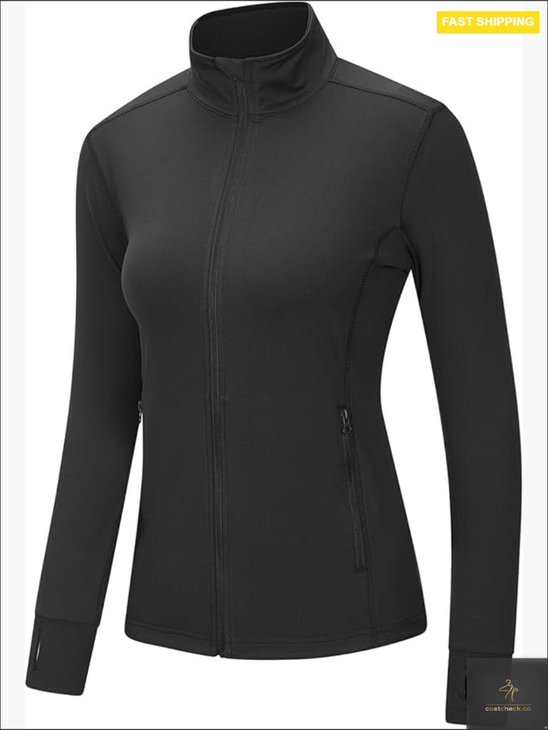 Full Zip Athletic Jacket Lightweight Running Jacket With Pockets For Yoga Gym